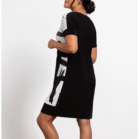 Sympli Women's Chic Short Dress Size 12 Black White NWT Brush Stroke - Picture 4 of 4